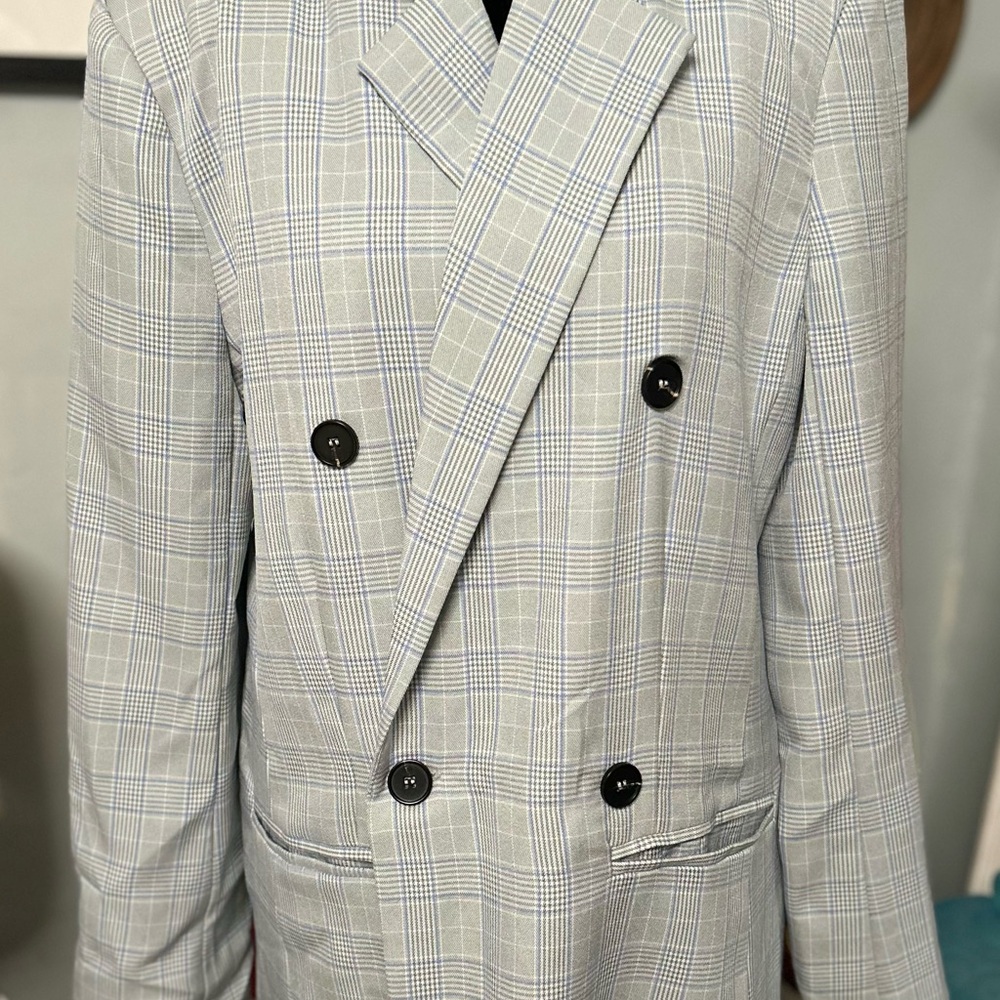Women’s Nova Elegant Gray Plaid Double-Breasted Blazer